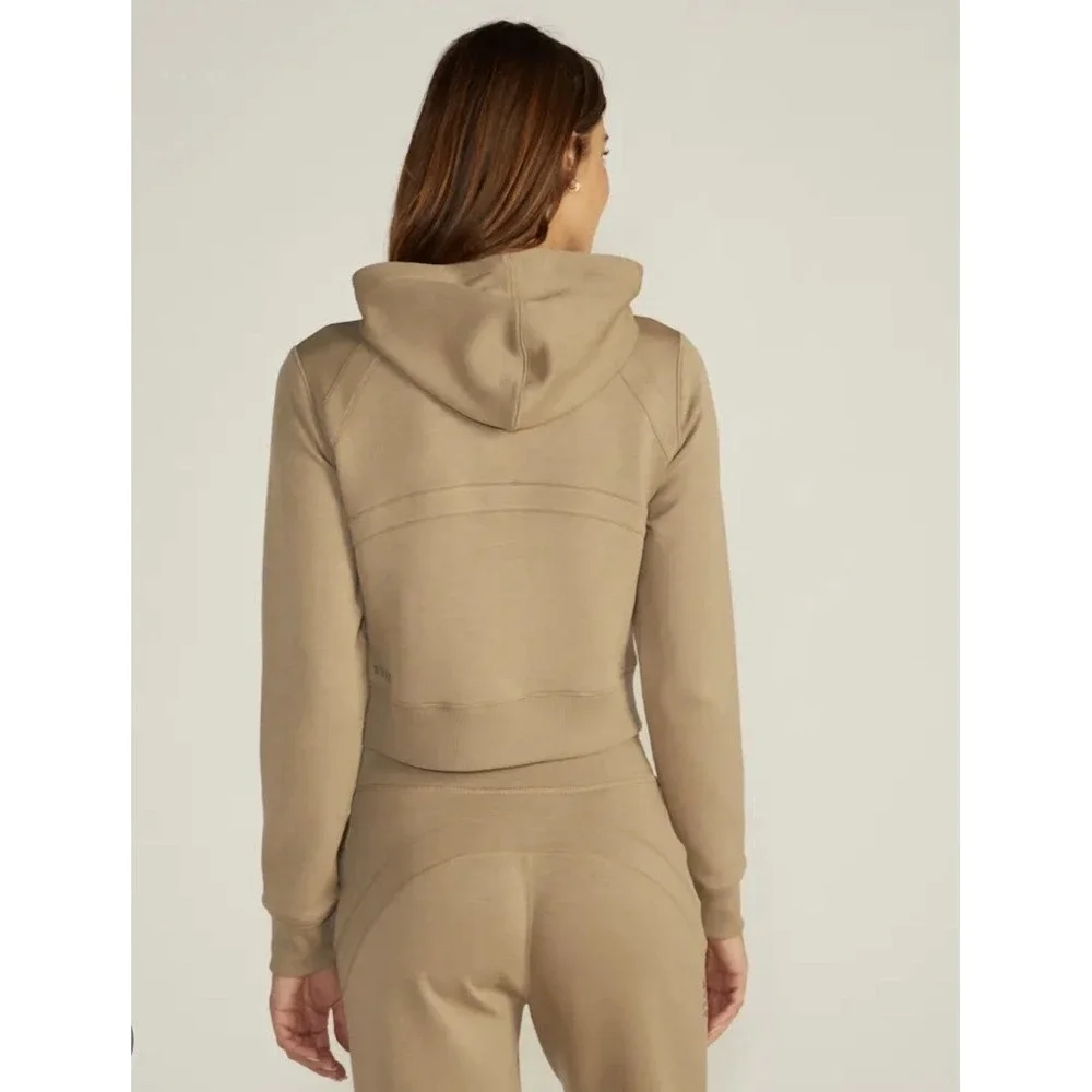 BYLT Opal Fleece Quarter-Zip Hoodie Womens S Driftwood Cropped Athleisure New